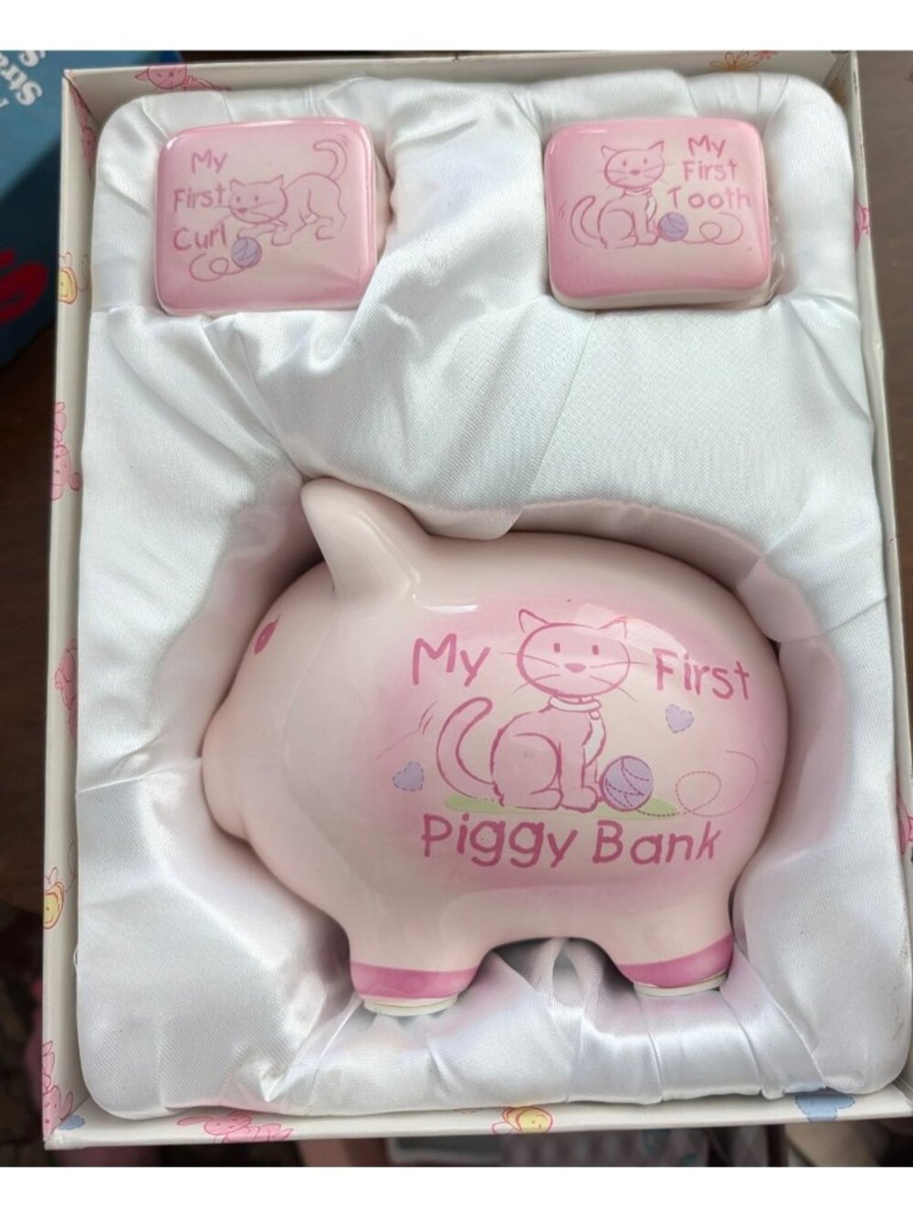 My First Piggy Bank & Keepsake Box Set For Curl & Tooth - Cute Cat Design - Pink
